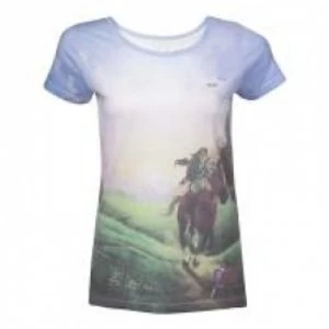 Image of NINTENDO Legend of Zelda Womens Ocarina of Time Zelda's Journey Sublimation T-Shirt, Large, Multi-Colour