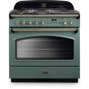 Image of Rangemaster Classic 90cm Dual Fuel Range Cooker- Mineral Green & Brass