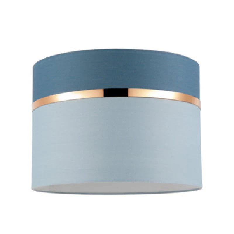 Image of Happy Homewares Sky And Cobalt Blue Cotton Fabric Lamp Shade With Shiny Copper Ring