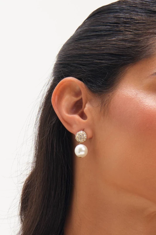 Image of Jon Richard Womens Gold Plated Pearl & Pave Earrings Gold Female One Size