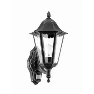 Image of Eglo Navedo Outdoor Black & Silver LED Up Lantern PIR Sensor Wall Light - 60W E27
