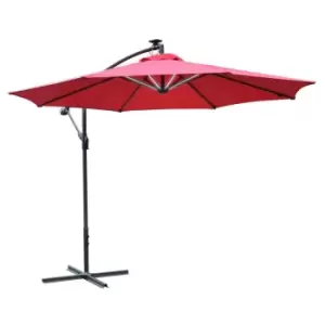 image of Outsunny 3M LED Patio Banana Umbrella Cantilever Parasol W/ Crank Base Red