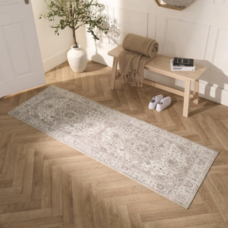 Image of OHS OHS Washable Rug Vintage Living Room Bedroom Decor Non Slip Runners Soft Carpet Mat in Natural Size: 66cm x 200cm Natural 66cm x 200cm Unisex 50