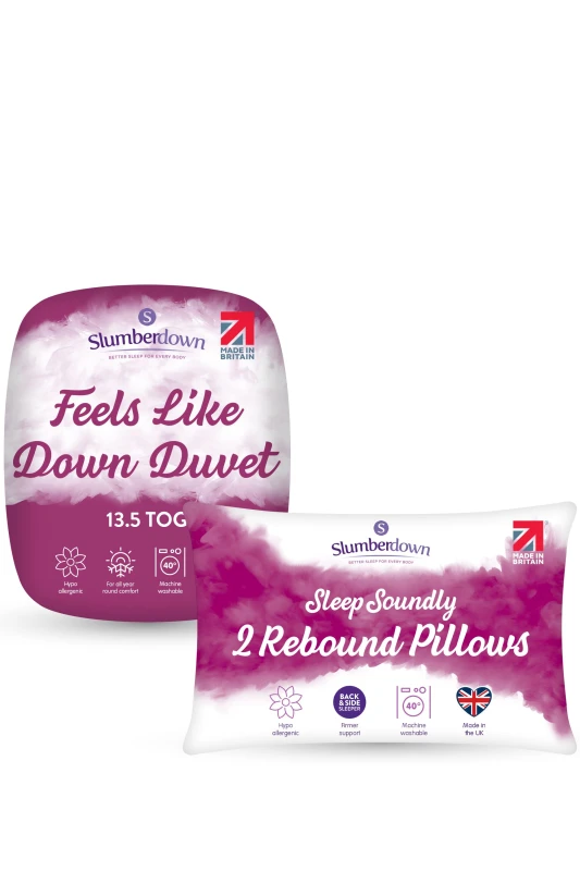 Image of Slumberdown Slumberdown Feels Like Down 13.5 Tog Duvet with 2 Rebound Pillows in White Size: Super King White Super King Unisex 5061016122280