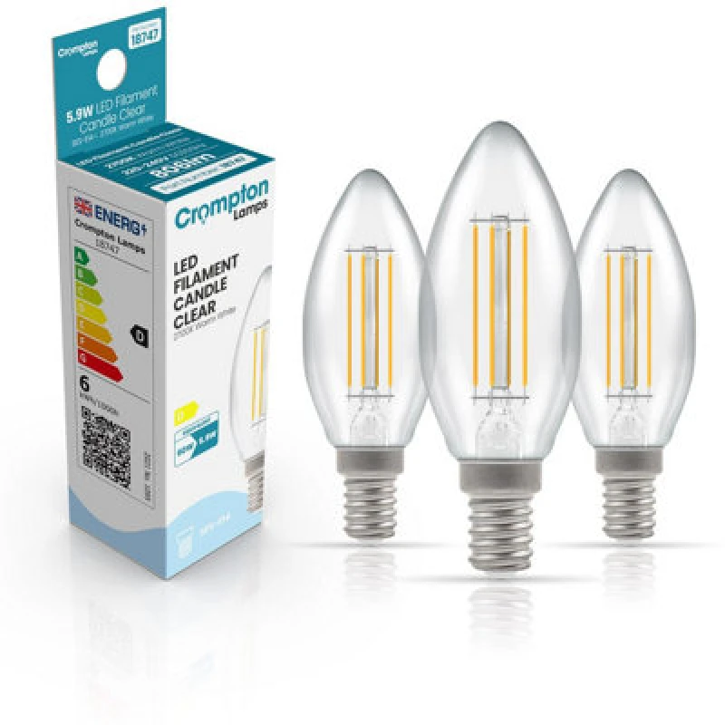 Image of Crompton Lamps LED Candle 5.9W E14 Dimmable Filament Warm White Clear
