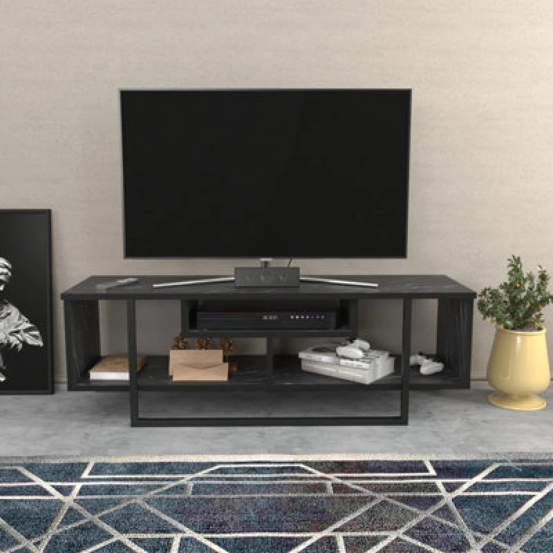 Image of Decorotika Astona TV Stand TV Unit For Tvs Up To 55" Black Marble Effect And Black