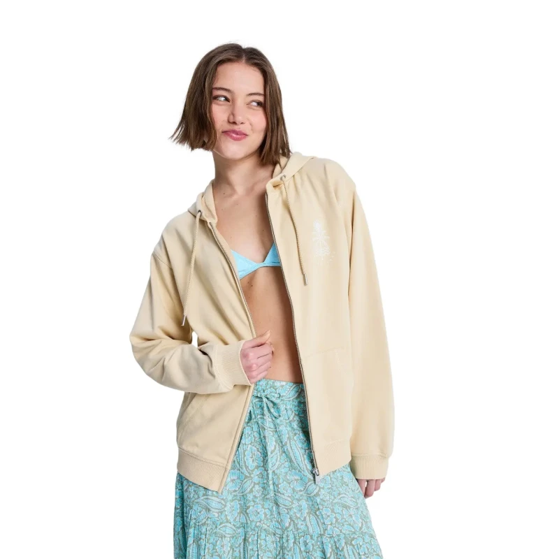 Image of Roxy Womens zip-up hoodie Roxy Surf Stoked Terry Beige Female L