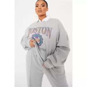 image of I Saw It First Grey Plus Size Boston Graphic Oversized Sweater - Grey