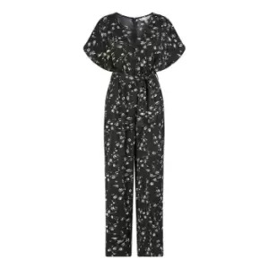 image of Yumi Black Pebble Print Satin Jumpsuit - Black