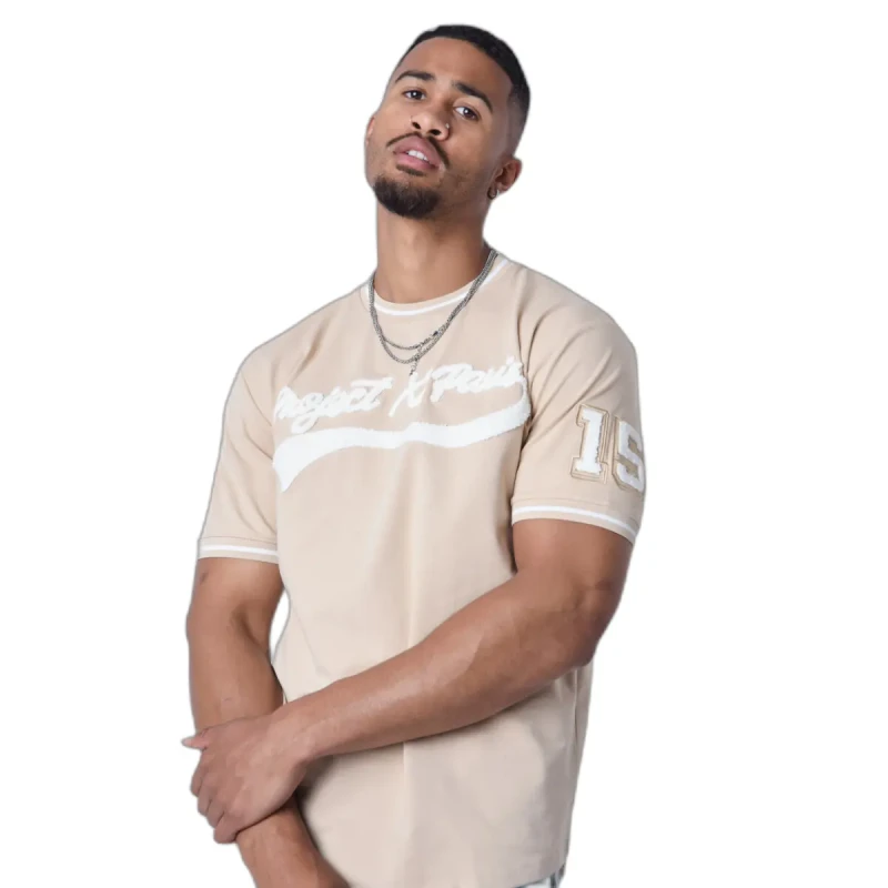 Image of Project X Paris University style T-Shirt with logo Project X Paris Beige Male XS