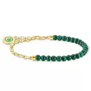 image of THOMAS SABO Gold Plated Charmista Chain Imitation Malachite Charm Bracelet