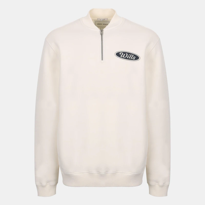 Image of Jack Wills Mens Americano Cotton Long Sleeve Oversized Fit 1/4 Zip Fleece Bone White male S