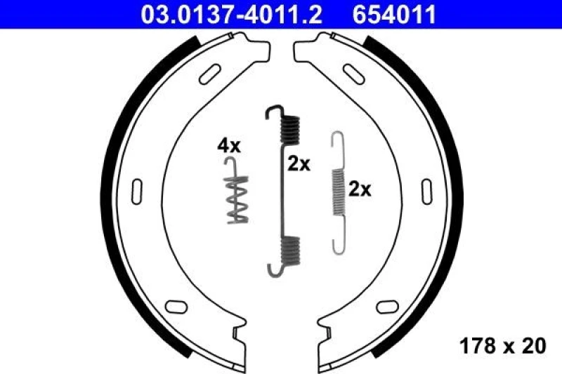 Image of ATE 03.0137-4011.2 Handbrake Shoes with accessories Brake Shoe Set,parking brake (1419)