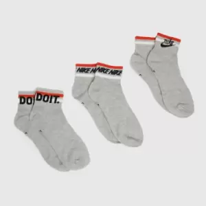 image of Nike Grey Essential Ankle Sock 3 Pack