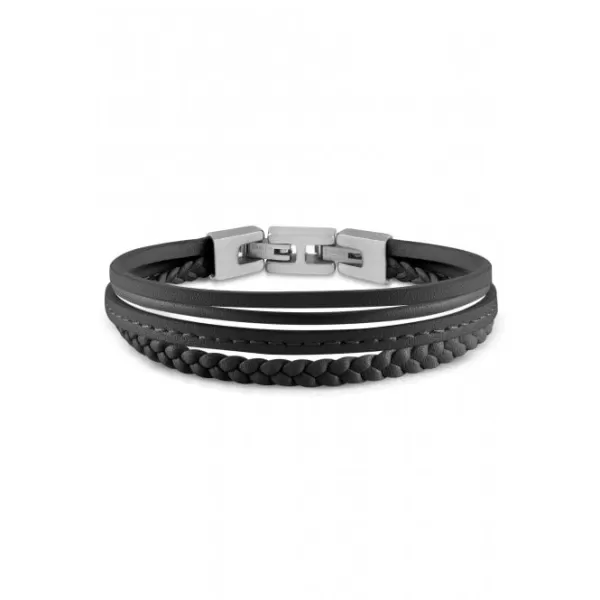 image of Mens Steel Multi Strap Black Bracelet UMB01345STBK