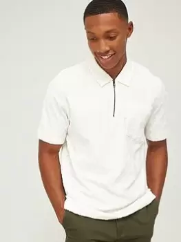 Image of Ted Baker Jacquard Textured Polo Shirt - White, Size 2, Men