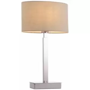 image of Loops - Table Lamp Chrome Plate & Taupe Fabric 60W E27 Bedside Light e10462