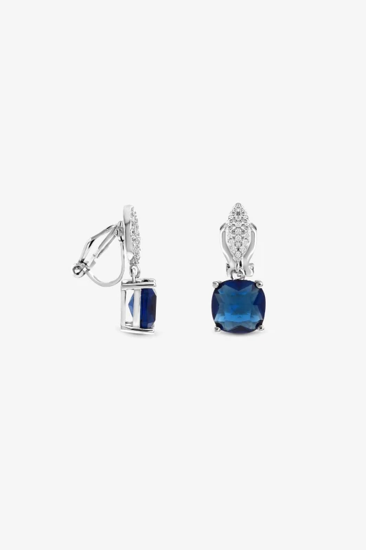 Image of Jon Richard Womens Rhodium Plated Cubic Zirconia Sapphire Clip Earrings in Silver Silver Female One Size