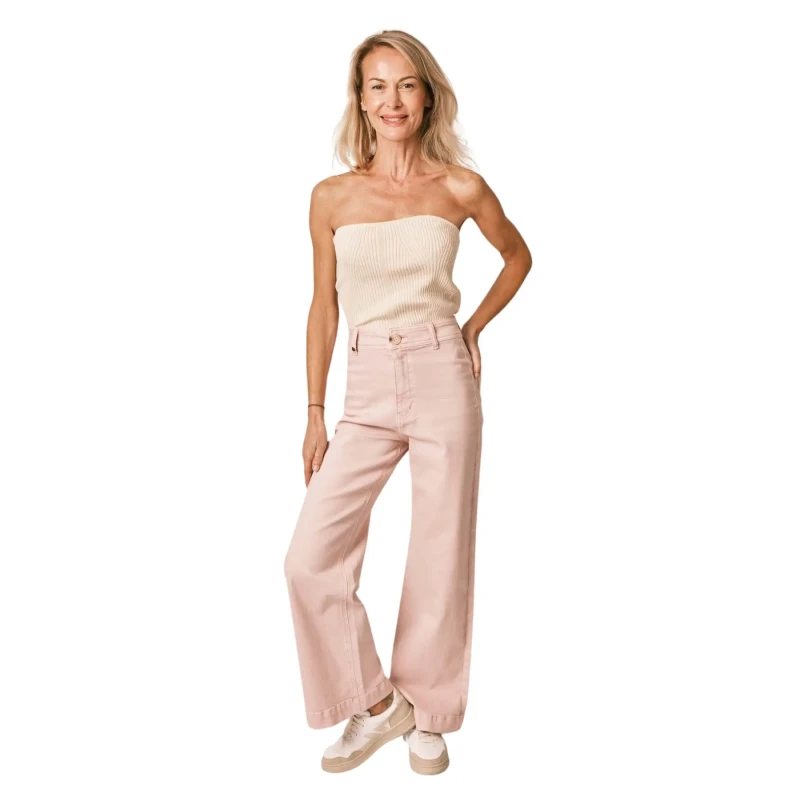 Image of F.A.M. Paris Womens stretch cotton high-waisted pink flared jeans F.A.M. Paris Fauve Rose Female XS
