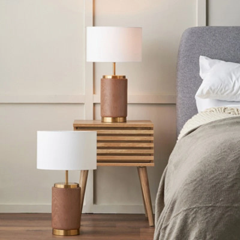 Image of Pacific Lifestyle Set Of 2 Carrara Wood Effect Ceramic Table Lamp