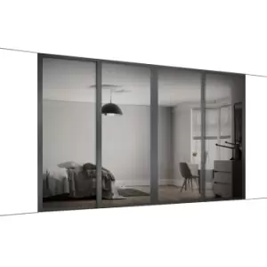 Image of Spacepro Shaker Mirrored Graphite 4 Door Sliding Wardrobe Door Kit (H)2260mm (W)3506mm