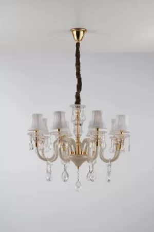 image of MONET 8 Light Chandeliers with Shades Gold, Crystal With Fabric 73x58cm