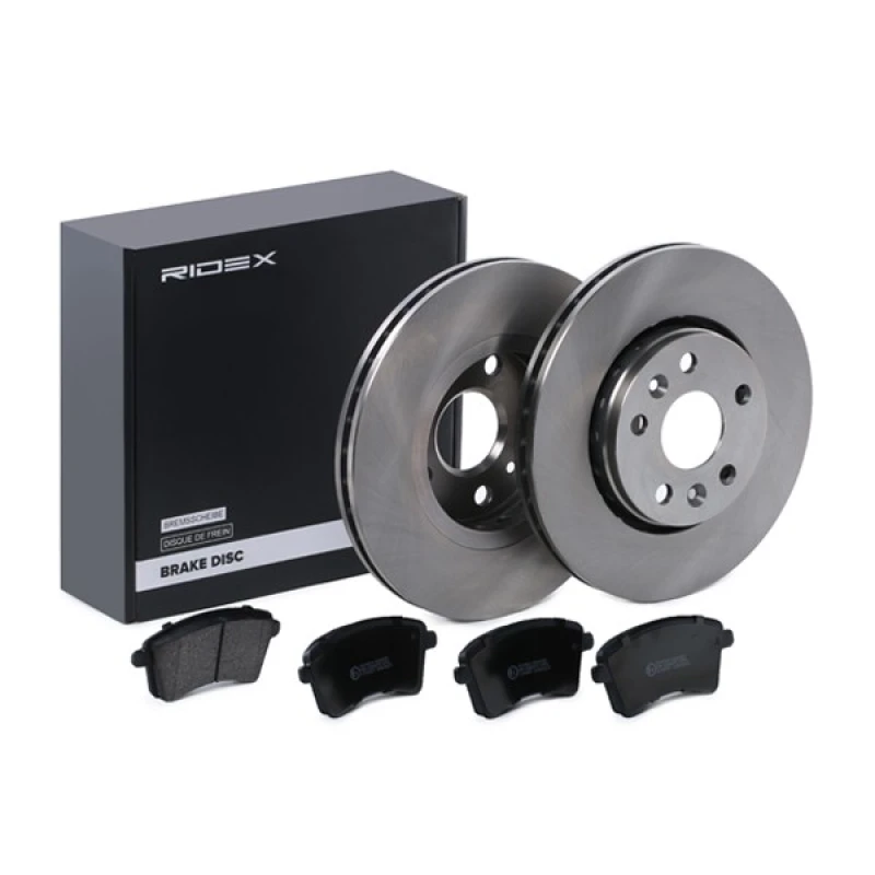 Image of RIDEX 3405B0433 Brake disc and pads set Front Axle, Brake Disc Type: Vented, excl. wear warning contact Brake Set,disc brakes (3405)