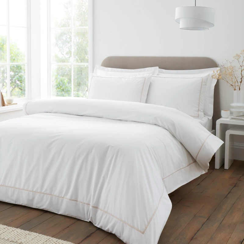 Image of Bianca Contrast Trim Duvet Cover Bedding Set White Natural