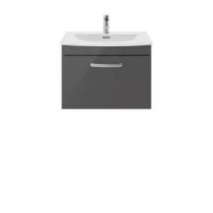 image of Nuie Athena 600 Wall Hung Single Drawer Vanity & Curved Basin - Gloss Grey