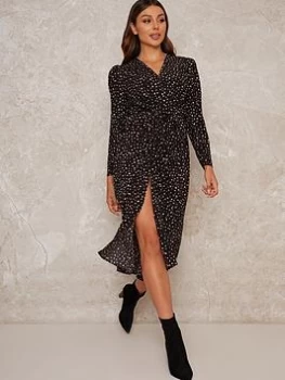 Image of Chi Chi London Natasa Printed Midi Dress - Black, Size 12, Women