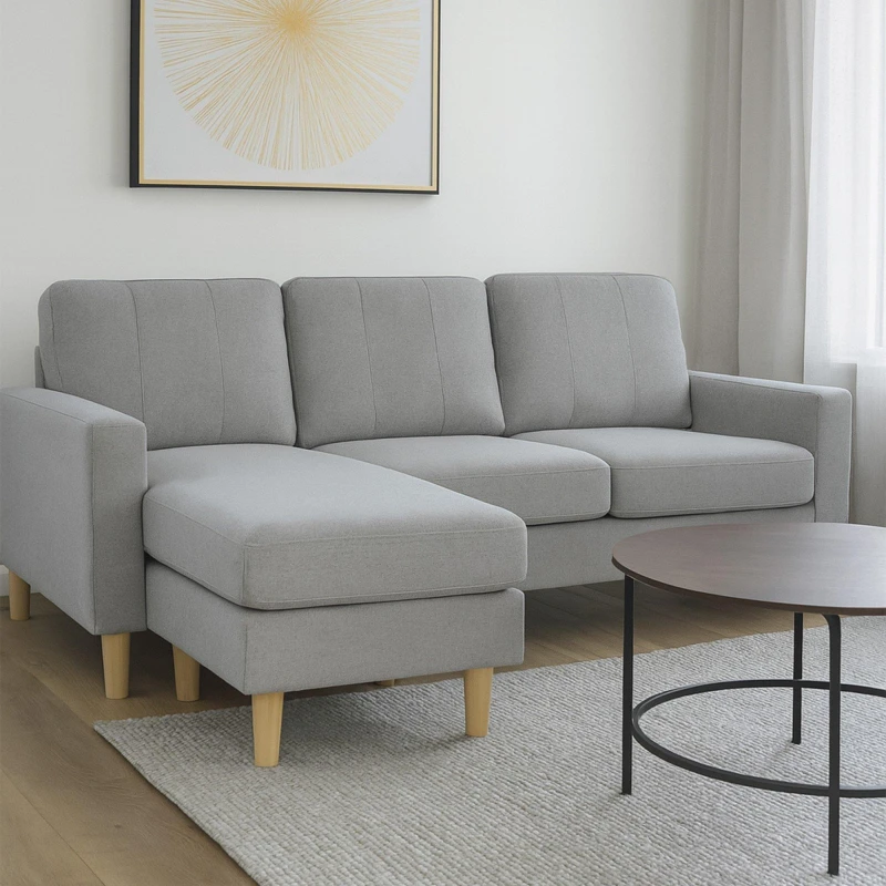 Image of Aspire Aspire Pad Compact Sofa with Reversible Chaise in Light Grey Size: 3 Seater Light Grey 3 Seater Unisex 5057632314833