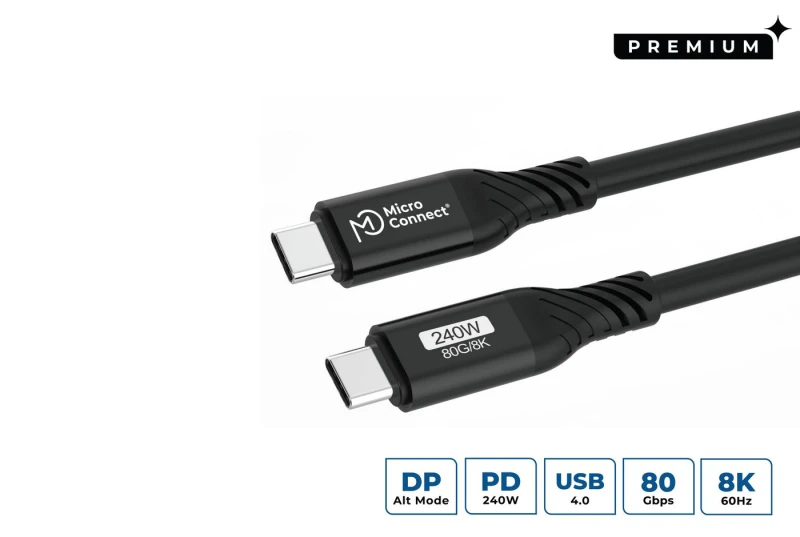 Image of Microconnect USB4CC1-240W-80GBPS USB cable USB4 Gen 3x2 1m USB C Blac