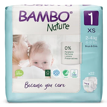 image of Bambo Nature Disposable Nappies - New Born - Size 1 - Pack of 22