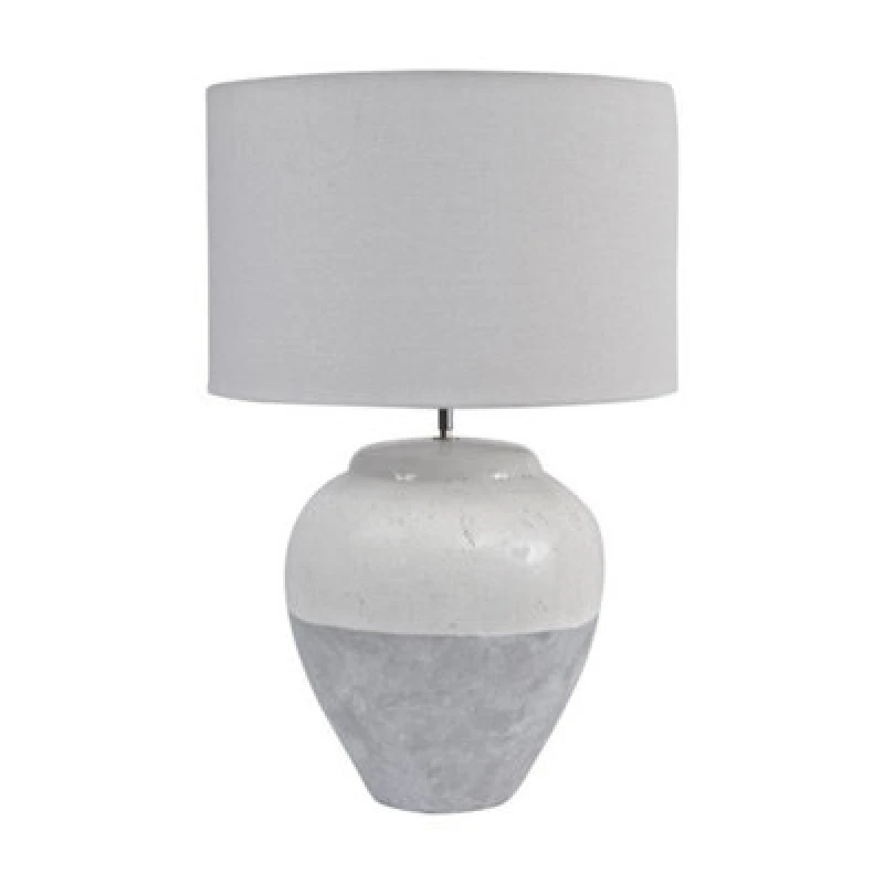 Image of Buttercup Farm Skyline Porcelain Table Lamp And Shade Large E27 60W - Terracotta/linen - L50 X W50 X H77cm - White/grey