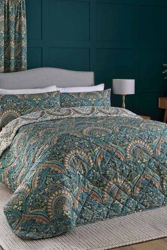 Image of Palais Quilted Bedspread 195cm X 230cm Teal (Green)