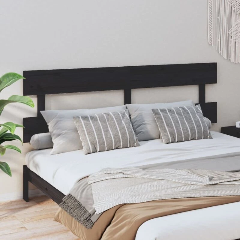Image of Vidaxl Bed Headboard Black 184X3X81cm Solid Wood Pine, Black 819089