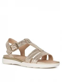 Image of Geox Hiver Leather Flat Sandal - Gold, Size 7, Women
