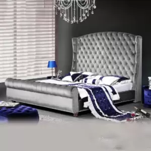 Image of Rosio Upholstered Beds - Plush Velvet, King Size Frame, Silver - Silver