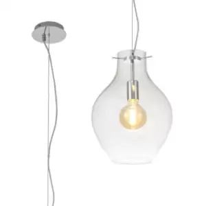 Image of Luminosa Pendant 28cm Round, 1 x E27, Chrome & Clear