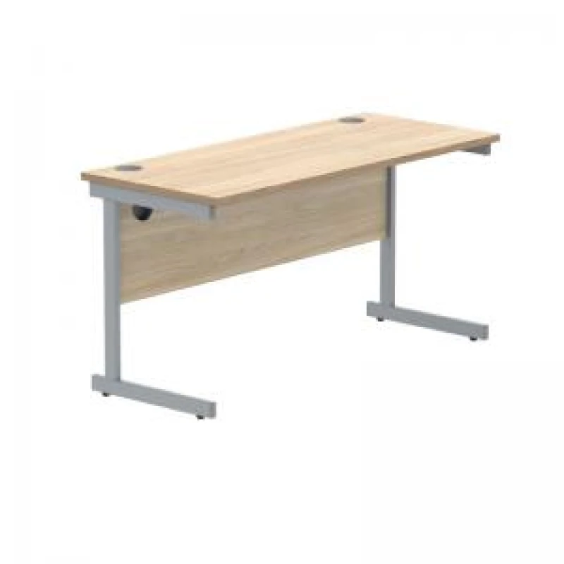 Image of Polaris Rectangular Single Upright Cantilever Desk 1400x600x730mm Canadian Oak/Silver KF821670