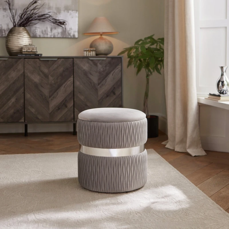 Image of GFW Eden Velvet Storage Stool in Grey Grey Unisex