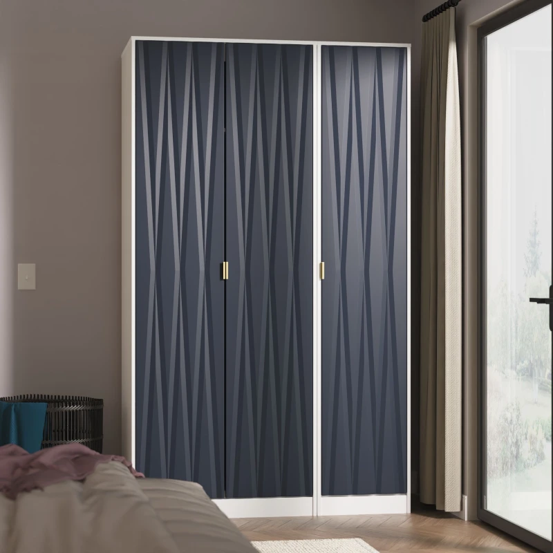 Image of Welcome Furniture Ltd Diamond Tall Triple Mirror Wardrobe in Indigo Matt & White - Ready Assembled, Blue DIF140IMW