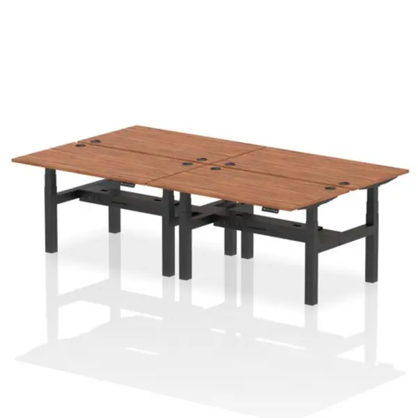 Image of Air Air Back-to-Back 1400 x 800mm Height Adjustable 4 Person Bench Desk Walnut Top with Cable Ports Black Frame HASCP4P14800WNTB