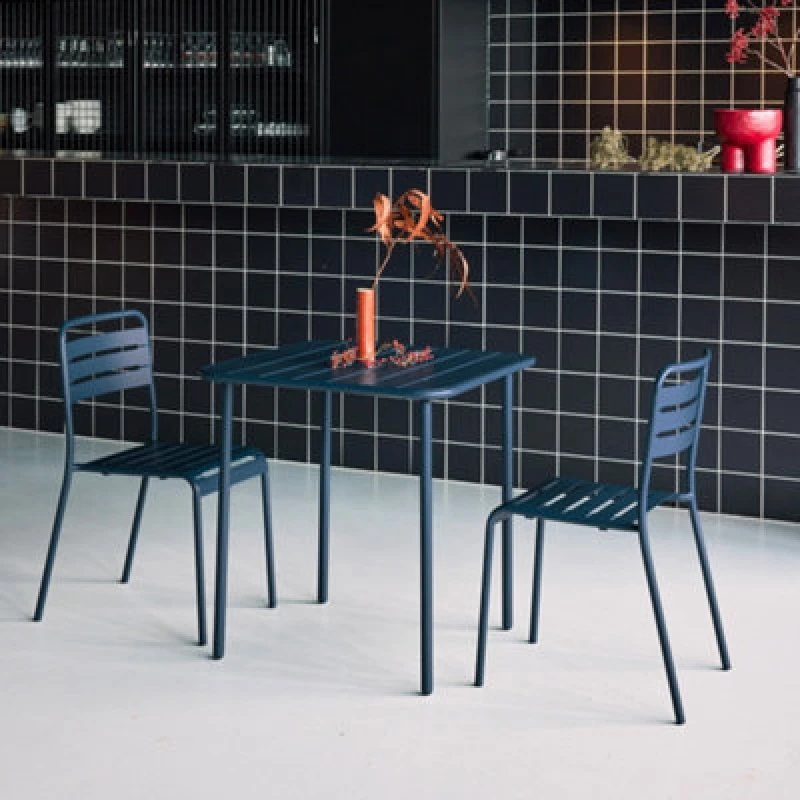 Image of Sweeek - 2-Seater Square Steel Garden Table Set With 2 Chairs Marine Blue 70X70X72.5cm - Amelia