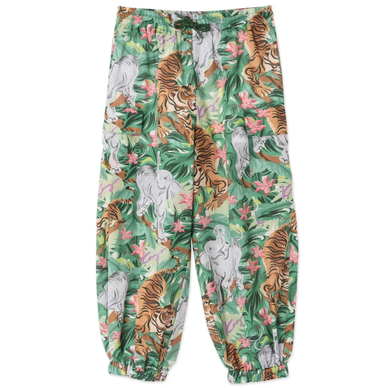 Image of Kenzo Kids Tiger Print Poly Closed Hem Joggers Forest Green female 8Y