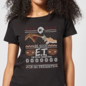 image of E.T. the Extra-Terrestrial Be Good or No Presents Womens T-Shirt - Black