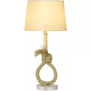 image of Homcom - Farmhouse Table Lamp with Fabric Lampshade Knotted Hemp Rope for Study