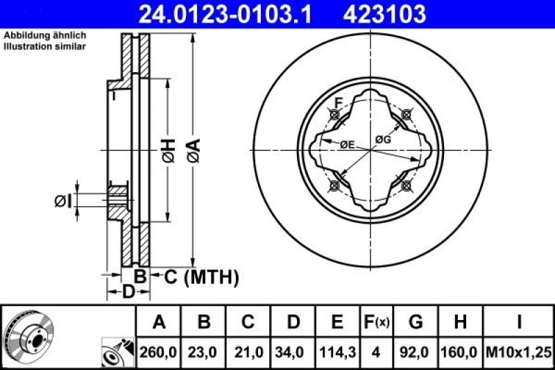 Image of ATE 24.0123-0103.1 Brake disc Vented, Coated Brake Disc (82)