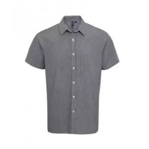Image of Premier Mens Gingham Short Sleeve Shirt (S) (Black/White)