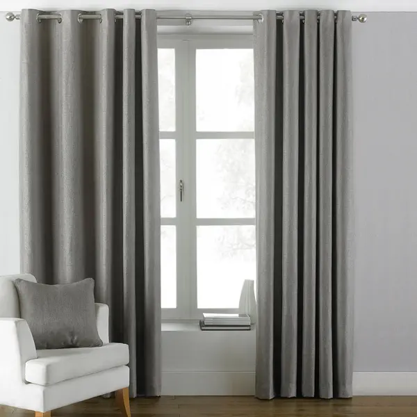 image of Atlantic Twill Woven Eyelet Curtains Grey / 117 x 137cm